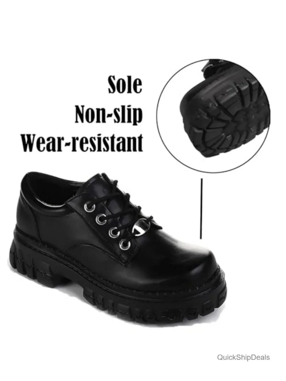 Women's Leather Chunky Platform Goth Oxford Shoes Lace-up Lug Sole Comfortable